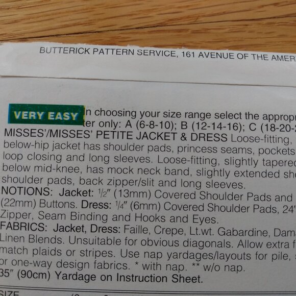 Jacket and Dress Sewing Pattern Size 6-10 See & Sew 4324 UNCUT Vintage 90s - Picture 8 of 10